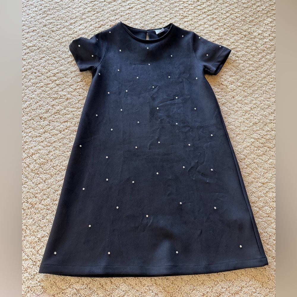 Zara Black Short-Sleeve Dress with Pearl Studs